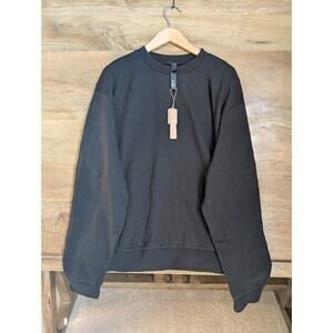 SKIMS Sweatshirt Mens Large Black Cotton Long Sleeve Terry Fleece Crewneck NWT